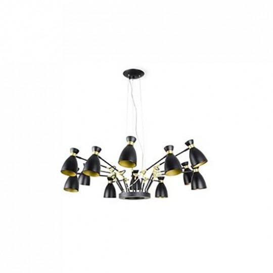 Tero Suspension 12Lampes Noire/Or Satiné