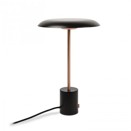 Higini Lampe de Table LED Noire et Cuivre Brossée