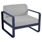 Bellevie Fauteuil Bleu Abysse Coussins Gris Flanelle