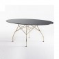 Glossy Table Structure Dorée/MPF Laqué Noir avec Plateau en Verre