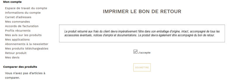 validation des conditions de retour produit
