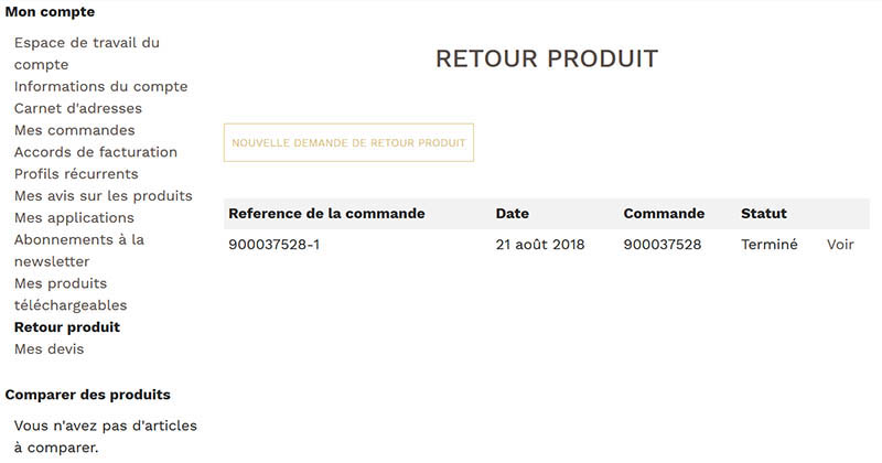 Mon compte "Retour produit"