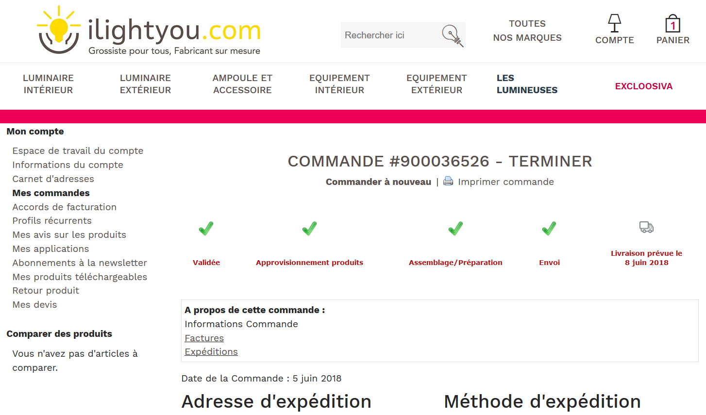 commande en cours d'exp&eacute;dition